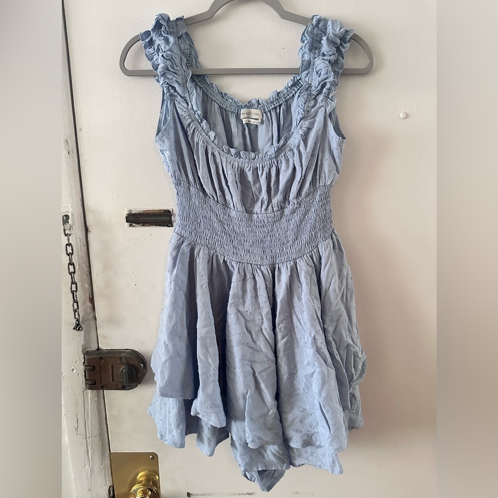 Urban Outfitters Light Blue Ruffle Romper with Smocked Waist - Size M